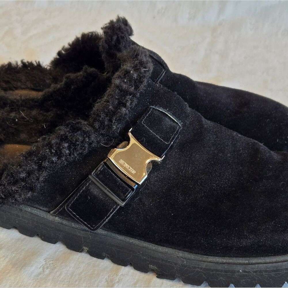 Moncler Black Suede and Shearling Mules Size 41 - Picture 3 of 6